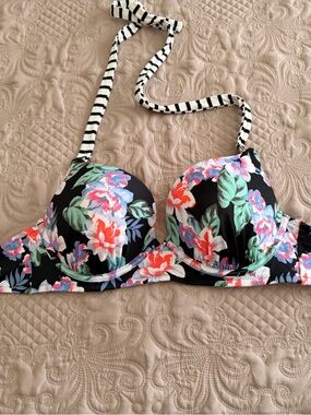 Shade & Shore Black Floral Push-Up Bikini Top with Multicolor Flowers